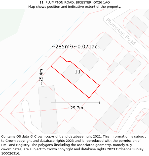 11, PLUMPTON ROAD, BICESTER, OX26 1AQ: Plot and title map