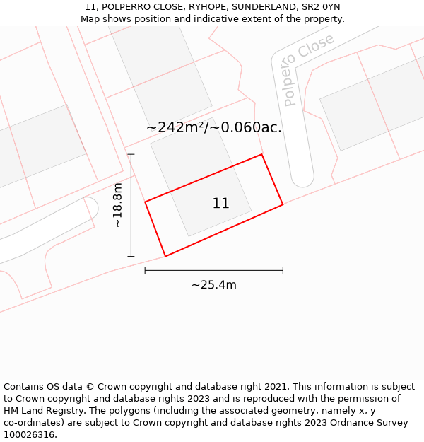 11, POLPERRO CLOSE, RYHOPE, SUNDERLAND, SR2 0YN: Plot and title map