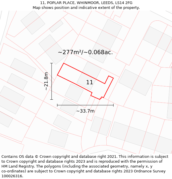 11, POPLAR PLACE, WHINMOOR, LEEDS, LS14 2FG: Plot and title map