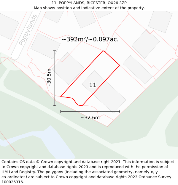 11, POPPYLANDS, BICESTER, OX26 3ZP: Plot and title map