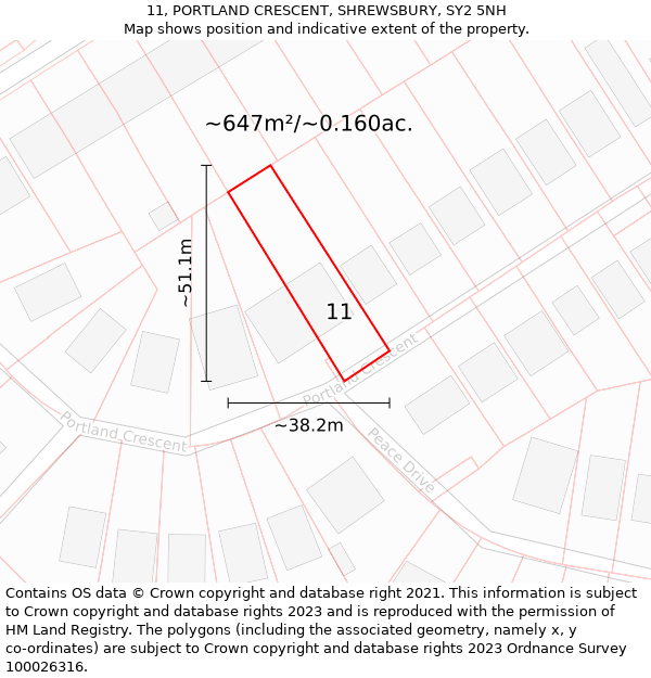 11, PORTLAND CRESCENT, SHREWSBURY, SY2 5NH: Plot and title map