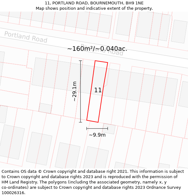 11, PORTLAND ROAD, BOURNEMOUTH, BH9 1NE: Plot and title map