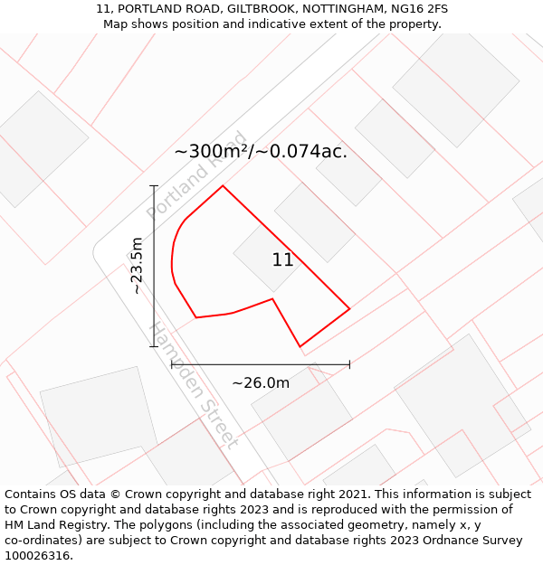 11, PORTLAND ROAD, GILTBROOK, NOTTINGHAM, NG16 2FS: Plot and title map