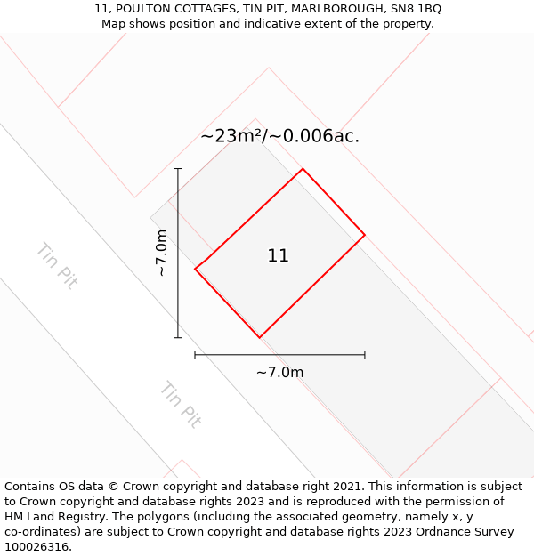 11, POULTON COTTAGES, TIN PIT, MARLBOROUGH, SN8 1BQ: Plot and title map
