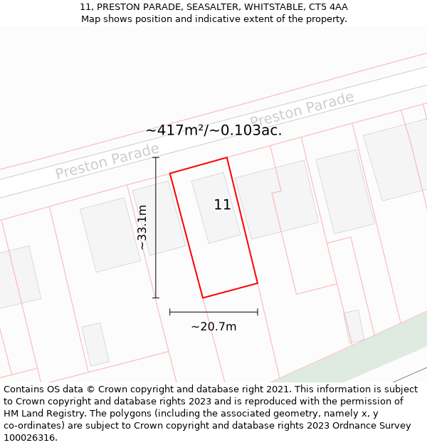 11, PRESTON PARADE, SEASALTER, WHITSTABLE, CT5 4AA: Plot and title map