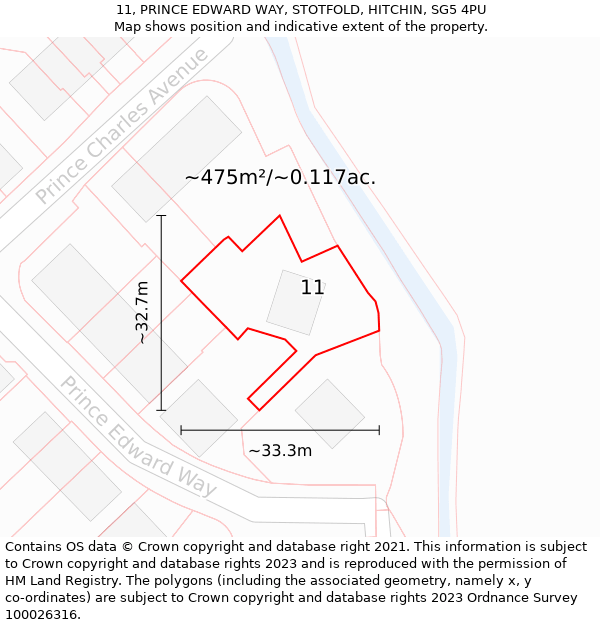 11, PRINCE EDWARD WAY, STOTFOLD, HITCHIN, SG5 4PU: Plot and title map