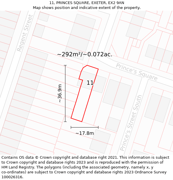 11, PRINCES SQUARE, EXETER, EX2 9AN: Plot and title map