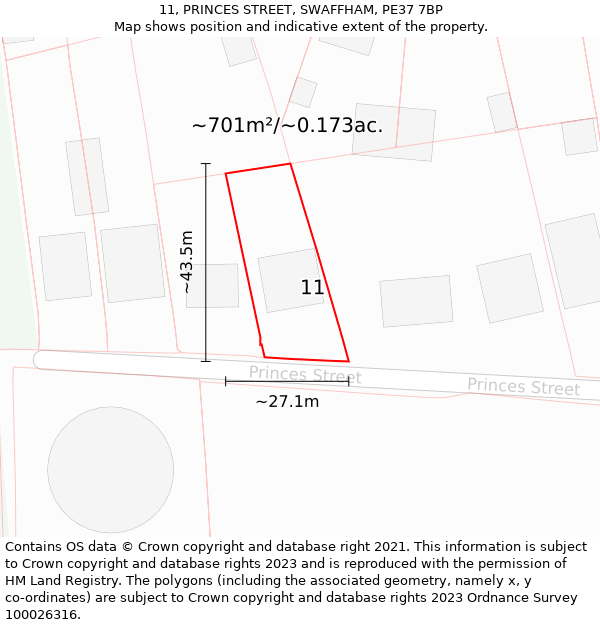 11, PRINCES STREET, SWAFFHAM, PE37 7BP: Plot and title map