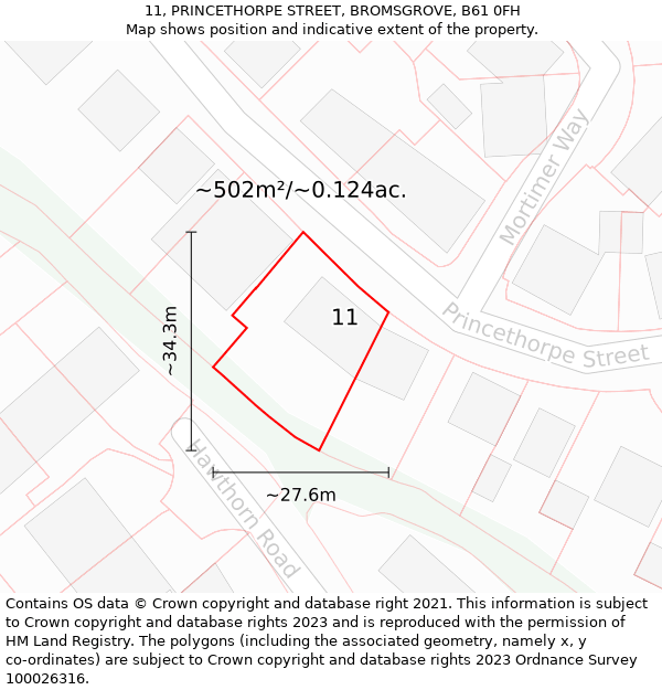 11, PRINCETHORPE STREET, BROMSGROVE, B61 0FH: Plot and title map