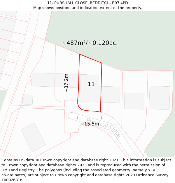 11, PURSHALL CLOSE, REDDITCH, B97 4PD: Plot and title map