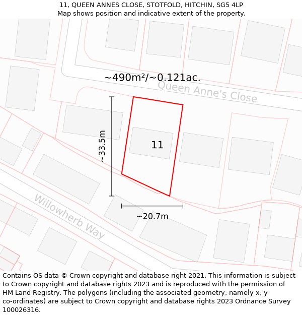 11, QUEEN ANNES CLOSE, STOTFOLD, HITCHIN, SG5 4LP: Plot and title map