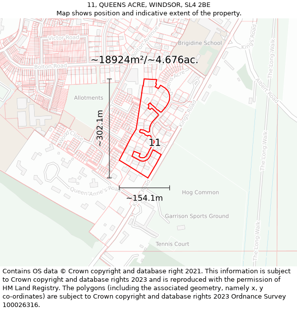 11, QUEENS ACRE, WINDSOR, SL4 2BE: Plot and title map