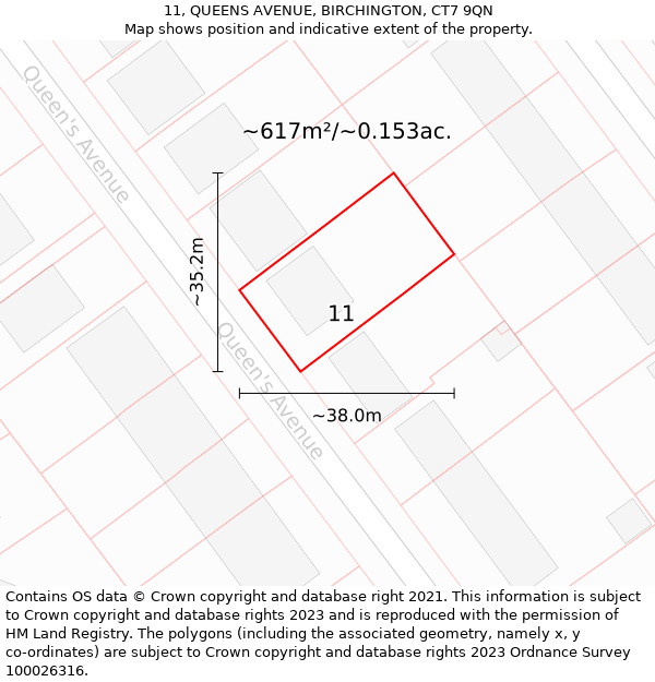 11, QUEENS AVENUE, BIRCHINGTON, CT7 9QN: Plot and title map