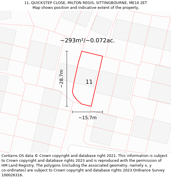 11, QUICKSTEP CLOSE, MILTON REGIS, SITTINGBOURNE, ME10 2ET: Plot and title map