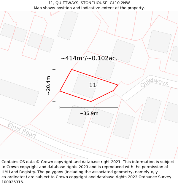 11, QUIETWAYS, STONEHOUSE, GL10 2NW: Plot and title map