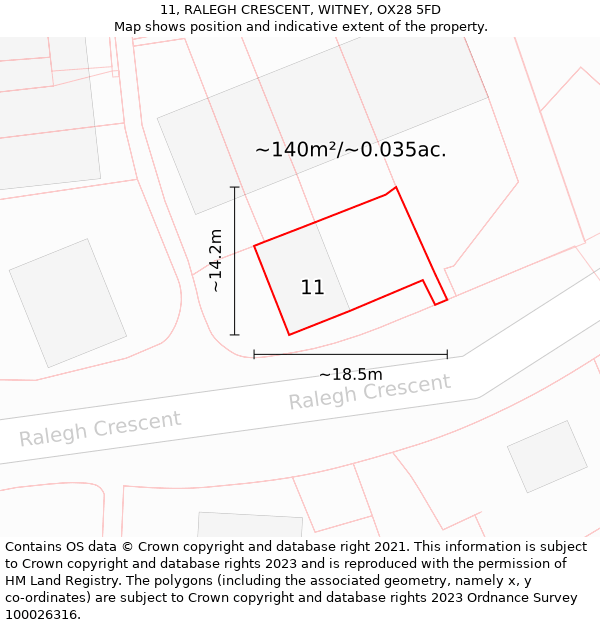 11, RALEGH CRESCENT, WITNEY, OX28 5FD: Plot and title map