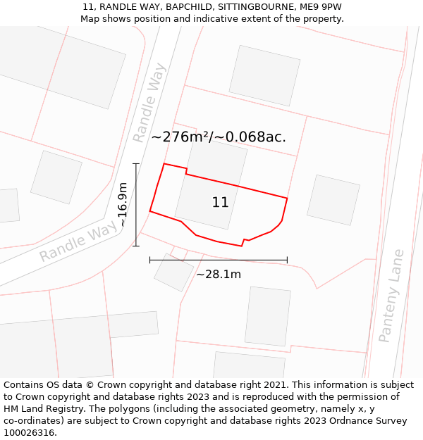 11, RANDLE WAY, BAPCHILD, SITTINGBOURNE, ME9 9PW: Plot and title map