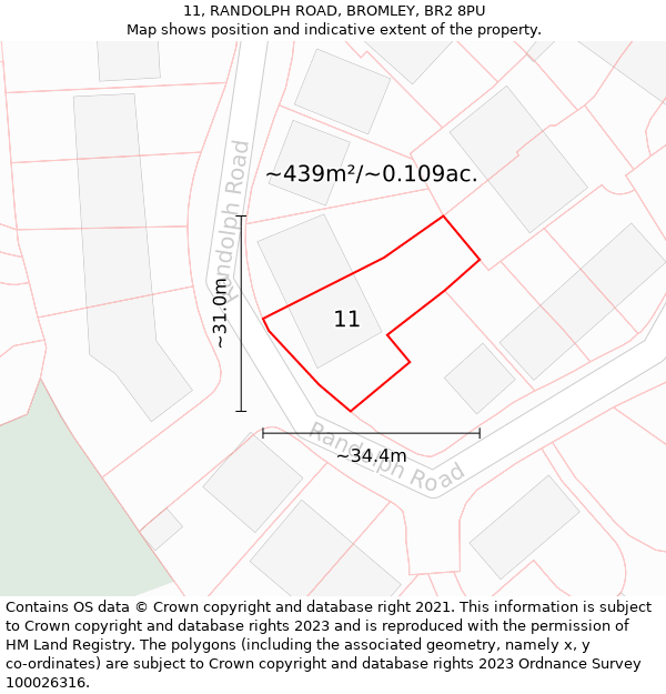 11, RANDOLPH ROAD, BROMLEY, BR2 8PU: Plot and title map