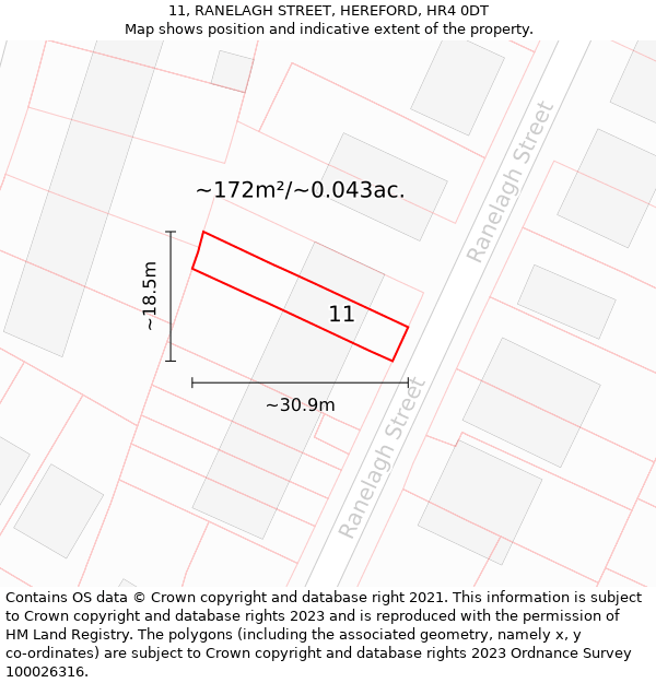 11, RANELAGH STREET, HEREFORD, HR4 0DT: Plot and title map