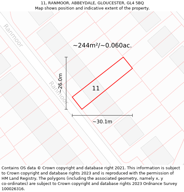 11, RANMOOR, ABBEYDALE, GLOUCESTER, GL4 5BQ: Plot and title map