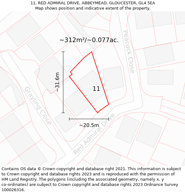 11, RED ADMIRAL DRIVE, ABBEYMEAD, GLOUCESTER, GL4 5EA: Plot and title map