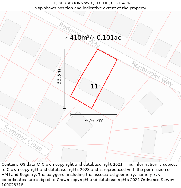 11, REDBROOKS WAY, HYTHE, CT21 4DN: Plot and title map