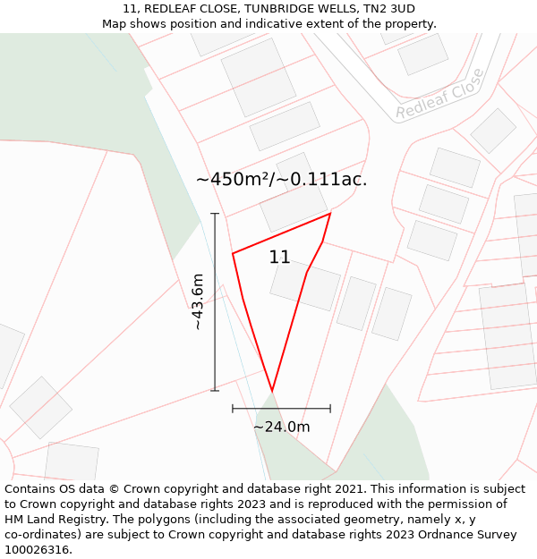 11, REDLEAF CLOSE, TUNBRIDGE WELLS, TN2 3UD: Plot and title map