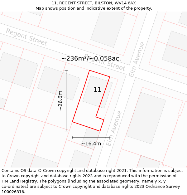 11, REGENT STREET, BILSTON, WV14 6AX: Plot and title map