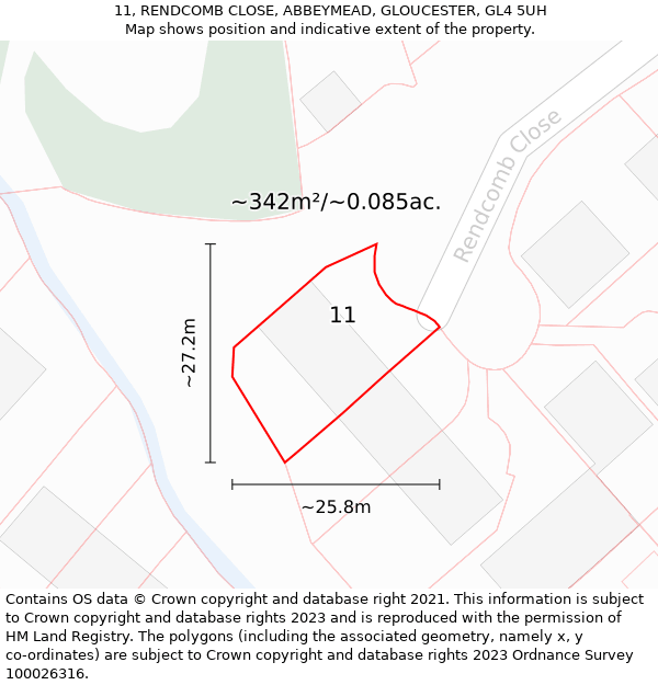 11, RENDCOMB CLOSE, ABBEYMEAD, GLOUCESTER, GL4 5UH: Plot and title map