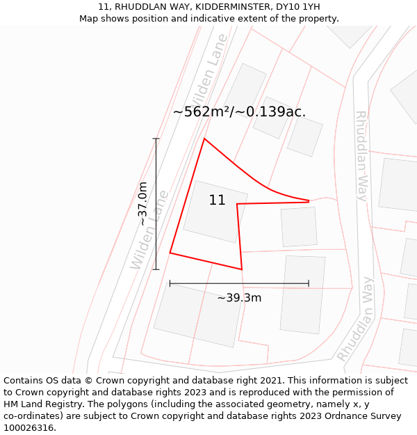 11, RHUDDLAN WAY, KIDDERMINSTER, DY10 1YH: Plot and title map