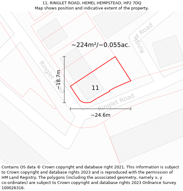 11, RINGLET ROAD, HEMEL HEMPSTEAD, HP2 7DQ: Plot and title map