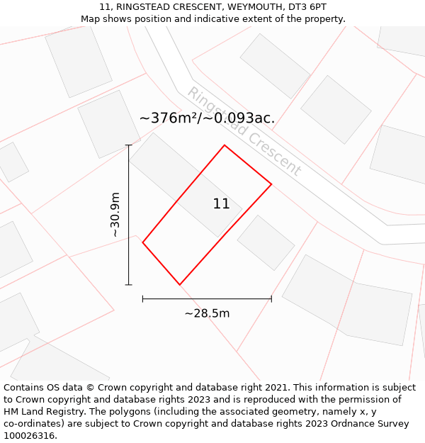 11, RINGSTEAD CRESCENT, WEYMOUTH, DT3 6PT: Plot and title map