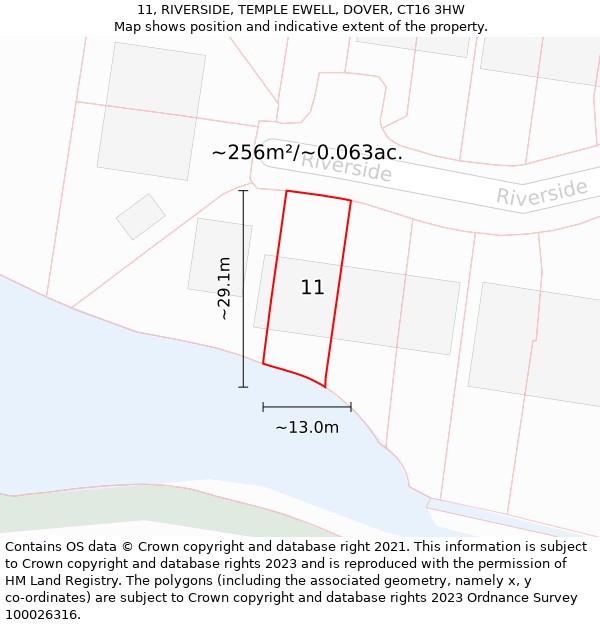 11, RIVERSIDE, TEMPLE EWELL, DOVER, CT16 3HW: Plot and title map