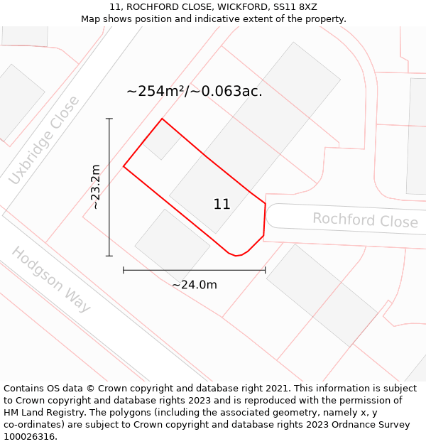 11, ROCHFORD CLOSE, WICKFORD, SS11 8XZ: Plot and title map