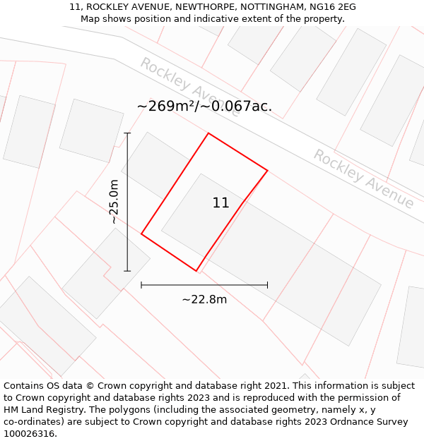 11, ROCKLEY AVENUE, NEWTHORPE, NOTTINGHAM, NG16 2EG: Plot and title map