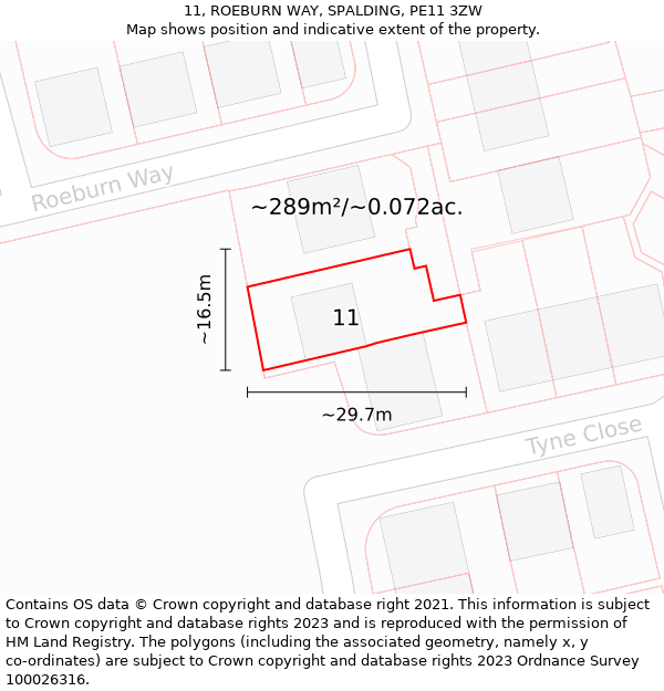 11, ROEBURN WAY, SPALDING, PE11 3ZW: Plot and title map