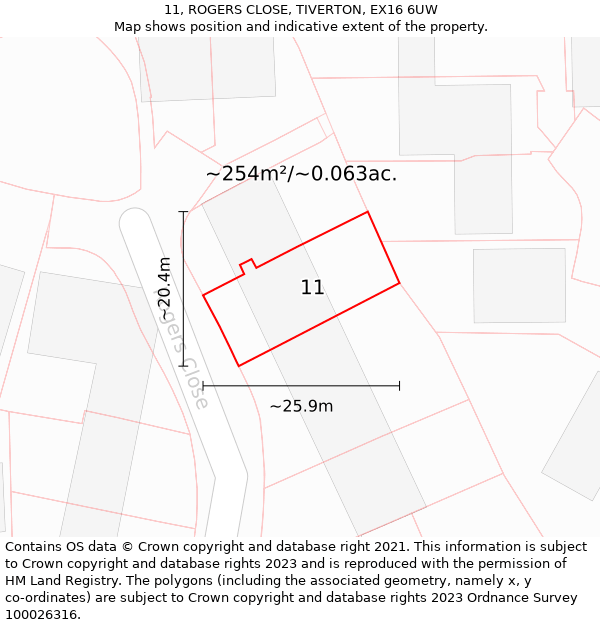 11, ROGERS CLOSE, TIVERTON, EX16 6UW: Plot and title map