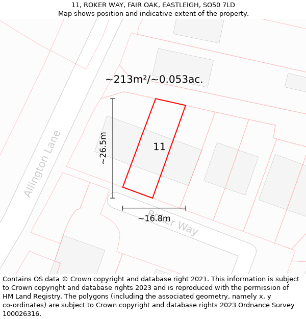 11, ROKER WAY, FAIR OAK, EASTLEIGH, SO50 7LD: Plot and title map