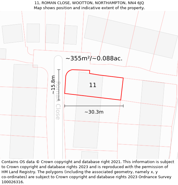 11, ROMAN CLOSE, WOOTTON, NORTHAMPTON, NN4 6JQ: Plot and title map