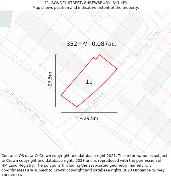 11, RONDEL STREET, SHREWSBURY, SY1 4FA: Plot and title map