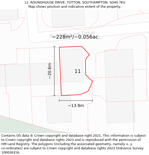 11, ROUNDHOUSE DRIVE, TOTTON, SOUTHAMPTON, SO40 7EU: Plot and title map