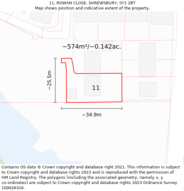 11, ROWAN CLOSE, SHREWSBURY, SY1 2BT: Plot and title map