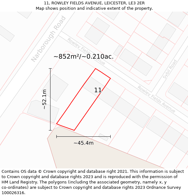 11, ROWLEY FIELDS AVENUE, LEICESTER, LE3 2ER: Plot and title map