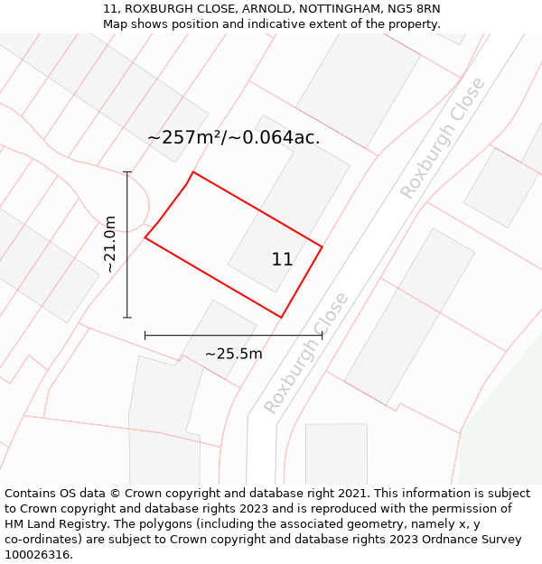 11, ROXBURGH CLOSE, ARNOLD, NOTTINGHAM, NG5 8RN: Plot and title map