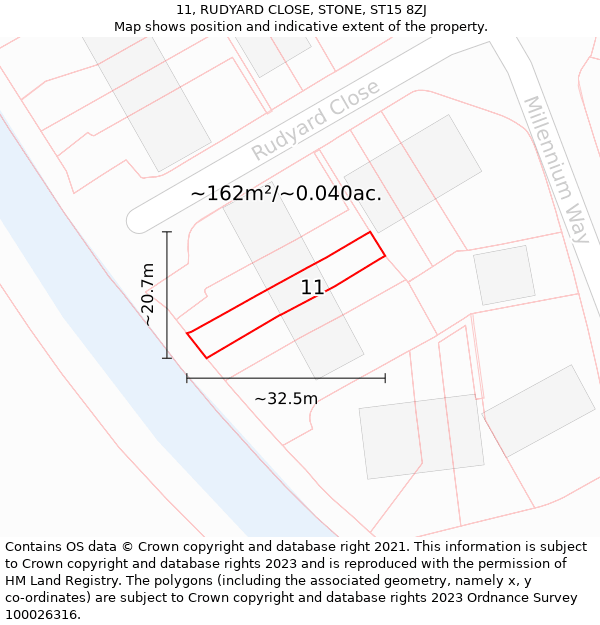 11, RUDYARD CLOSE, STONE, ST15 8ZJ: Plot and title map