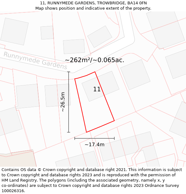 11, RUNNYMEDE GARDENS, TROWBRIDGE, BA14 0FN: Plot and title map