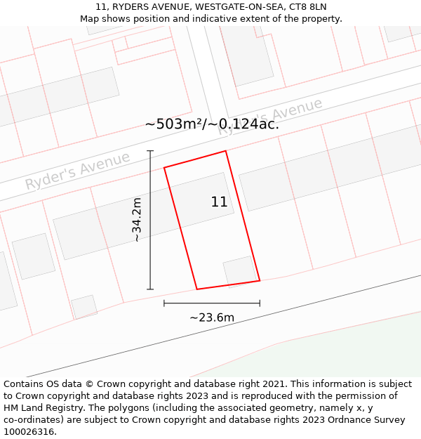 11, RYDERS AVENUE, WESTGATE-ON-SEA, CT8 8LN: Plot and title map