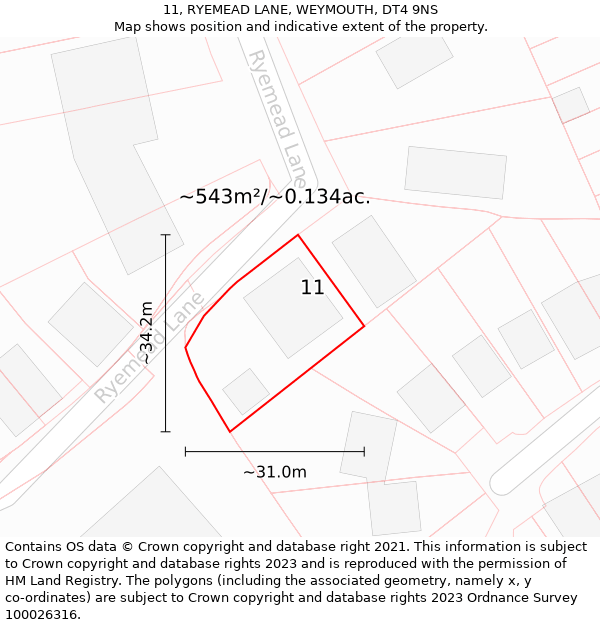 11, RYEMEAD LANE, WEYMOUTH, DT4 9NS: Plot and title map