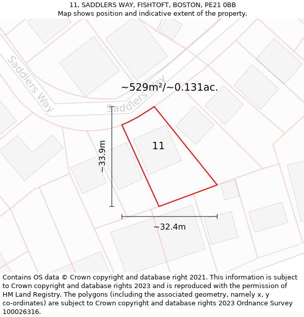 11, SADDLERS WAY, FISHTOFT, BOSTON, PE21 0BB: Plot and title map