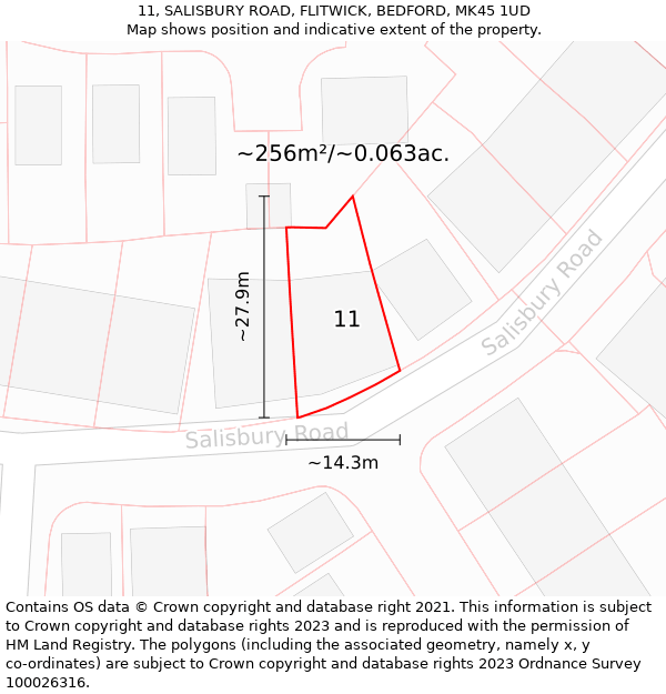 11, SALISBURY ROAD, FLITWICK, BEDFORD, MK45 1UD: Plot and title map